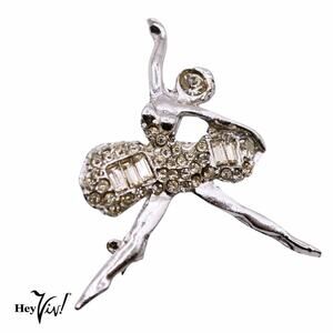 Vintage Sparkle Rhinestone Ballerina Pin Brooch Dancer in Tutu 2" - Hey Viv